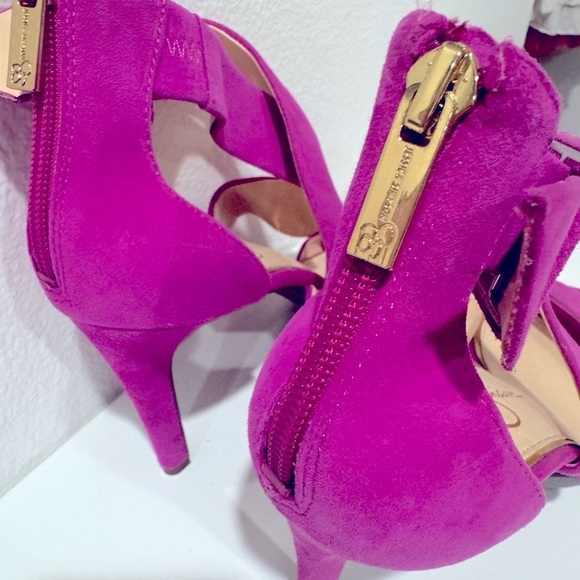 Jessica Simpson Magenta Pink Heel Open Toe Sandals Criss Cross Straps - Picture 5 of 6